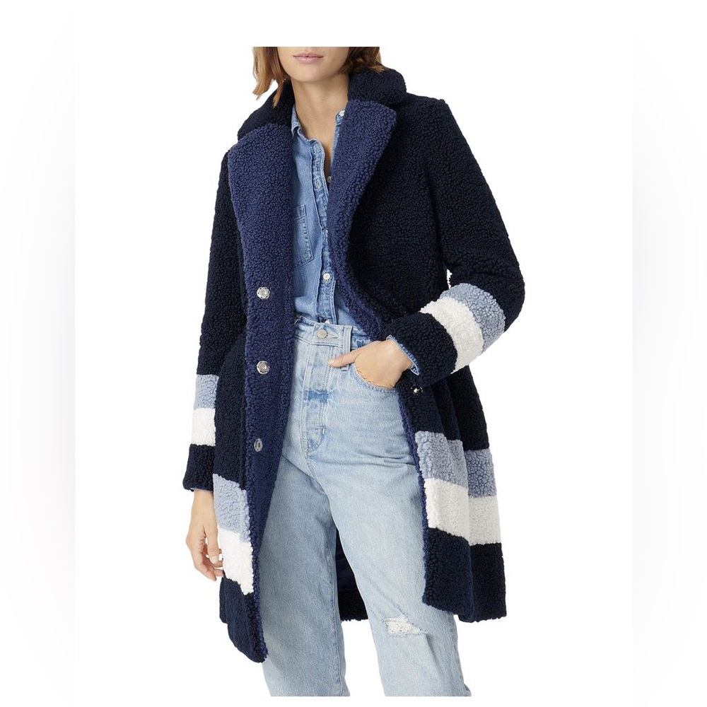 J.Crew Teddy sherpa topcoat in colorblock navy